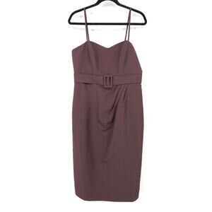 Vineyard Collection Cocktail Midi Dress Womens Sz 12 Chocolate Brown Belt Detail